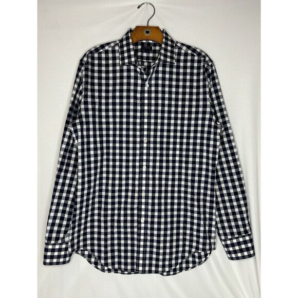 Men’s J. Crew Performance Blue/White Slim Gingham Shirt Size Medium 15 -‎ 15 1/2 - Picture 1 of 3